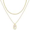 imagePAVOI 14K Gold Plated Cubic Zirconia Letter Pendant Layered Necklace  Framed Initial Letter Cable Singapore Chains Layering Necklaces for WomenYellow Gold