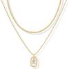 imagePAVOI 14K Gold Plated Cubic Zirconia Letter Pendant Layered Necklace  Framed Initial Letter Cable Singapore Chains Layering Necklaces for WomenYellow Gold