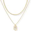 imagePAVOI 14K Gold Plated Cubic Zirconia Letter Pendant Layered Necklace  Framed Initial Letter Cable Singapore Chains Layering Necklaces for WomenYellow Gold