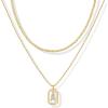 imagePAVOI 14K Gold Plated Cubic Zirconia Letter Pendant Layered Necklace  Framed Initial Letter Cable Singapore Chains Layering Necklaces for WomenYellow Gold