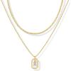 imagePAVOI 14K Gold Plated Cubic Zirconia Letter Pendant Layered Necklace  Framed Initial Letter Cable Singapore Chains Layering Necklaces for WomenYellow Gold