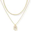imagePAVOI 14K Gold Plated Cubic Zirconia Letter Pendant Layered Necklace  Framed Initial Letter Cable Singapore Chains Layering Necklaces for WomenYellow Gold
