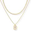imagePAVOI 14K Gold Plated Cubic Zirconia Letter Pendant Layered Necklace  Framed Initial Letter Cable Singapore Chains Layering Necklaces for WomenYellow Gold