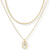 imagePAVOI 14K Gold Plated Cubic Zirconia Letter Pendant Layered Necklace  Framed Initial Letter Cable Singapore Chains Layering Necklaces for WomenYellow Gold