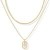 imagePAVOI 14K Gold Plated Cubic Zirconia Letter Pendant Layered Necklace  Framed Initial Letter Cable Singapore Chains Layering Necklaces for WomenYellow Gold