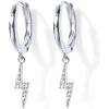 imagePAVOI 14K Gold Plated S925 Sterling Silver Post Lightweight Drop Dangle Huggie Hoop Earrings for Women  Star Lock Pearl Cross Lightening Coin  Dainty EarringsWhite Gold