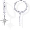 imagePAVOI 14K Gold Plated S925 Sterling Silver Post Lightweight Drop Dangle Huggie Hoop Earrings for Women  Star Lock Pearl Cross Lightening Coin  Dainty EarringsWhite Gold