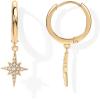 imagePAVOI 14K Gold Plated S925 Sterling Silver Post Lightweight Drop Dangle Huggie Hoop Earrings for Women  Star Lock Pearl Cross Lightening Coin  Dainty EarringsYellow Gold