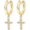 imagePAVOI 14K Gold Plated Sterling Silver Posts Cross Earrings for Women  Small Religious Faith Cubic Zirconia Cross Studs Huggies EarringsYellow Gold