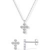imagePAVOI 14K Gold Plated Cross Necklace and Earring Set for Women  Cubic Zirconia Religious Faith Jewelry Pack with Pendant Necklace and Stud EarringsWhite Gold