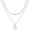 imagePAVOI 14K Gold Plated Cubic Zirconia Letter Pendant Layered Necklace  Framed Initial Letter Cable Singapore Chains Layering Necklaces for WomenWhite Gold