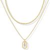 imagePAVOI 14K Gold Plated Cubic Zirconia Letter Pendant Layered Necklace  Framed Initial Letter Cable Singapore Chains Layering Necklaces for WomenYellow Gold