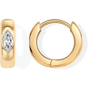 imagePAVOI 14K Gold Plated 925 Sterling Silver Cubic Zirconia Huggie Earrings  UShaped Snake Solitaire Small Round Huggie Stud Fashion Hoop Earrings for WomenYellow Gold
