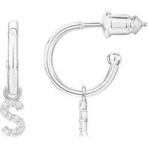 imagePAVOI 14K Gold Plated 925 Sterling Silver Post Huggie Earring with Initial Dangle  CZ Huggie Hoop Earrings  Womens Cubic Zirconia Initial HuggiesWhite Gold