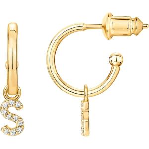imagePAVOI 14K Gold Plated 925 Sterling Silver Post Huggie Earring with Initial Dangle  CZ Huggie Hoop Earrings  Womens Cubic Zirconia Initial HuggiesYellow Gold