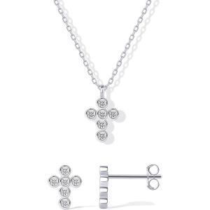 imagePAVOI 14K Gold Plated Cross Necklace and Earring Set for Women  Cubic Zirconia Religious Faith Jewelry Pack with Pendant Necklace and Stud EarringsWhite Gold