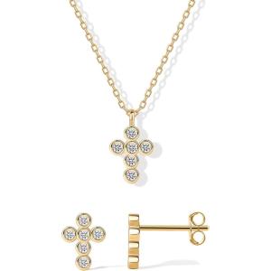 imagePAVOI 14K Gold Plated Cross Necklace and Earring Set for Women  Cubic Zirconia Religious Faith Jewelry Pack with Pendant Necklace and Stud EarringsYellow Gold