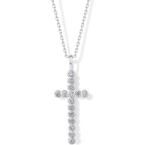 imagePAVOI 14K Gold Plated Cubic Zirconia Cross Pendant Necklaces for Women  Linear Bezel CZ Religious Cross Faith Pendant NecklaceWhite Gold