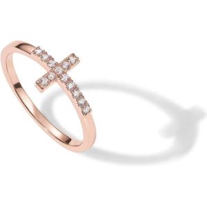 imagePAVOI 14K Gold Plated Cubic Zirconia Cross Ring for Women  Eternity Promise Ring for Her  Infinity Religious Wedding BandRose Gold