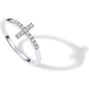 imagePAVOI 14K Gold Plated Cubic Zirconia Cross Ring for Women  Eternity Promise Ring for Her  Infinity Religious Wedding BandWhite Gold