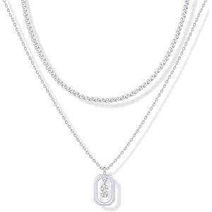imagePAVOI 14K Gold Plated Cubic Zirconia Letter Pendant Layered Necklace  Framed Initial Letter Cable Singapore Chains Layering Necklaces for WomenWhite Gold