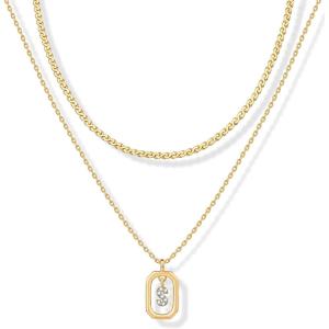 imagePAVOI 14K Gold Plated Cubic Zirconia Letter Pendant Layered Necklace  Framed Initial Letter Cable Singapore Chains Layering Necklaces for WomenYellow Gold
