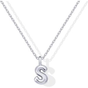 imagePAVOI 14K Gold Plated Dainty Chunky Bubble Initial Letter Pendant Necklace for Women  Alphabet Letter NecklaceWhite Gold