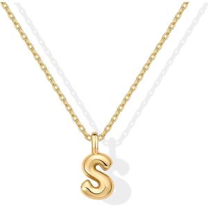 imagePAVOI 14K Gold Plated Dainty Chunky Bubble Initial Letter Pendant Necklace for Women  Alphabet Letter NecklaceYellow Gold