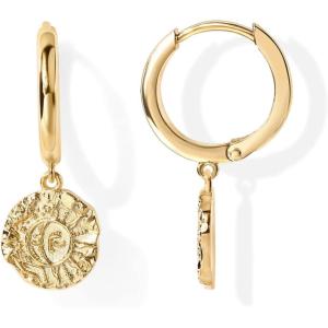 imagePAVOI 14K Gold Plated S925 Sterling Silver Post Lightweight Drop Dangle Huggie Hoop Earrings for Women  Star Lock Pearl Cross Lightening Coin  Dainty EarringsYellow Gold