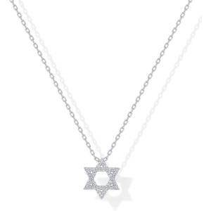 imagePAVOI 14K Gold Plated Star of David Pendant Necklace for Women  Cubic Zirconia Dainty Religious Jewish JewelryWhite Gold