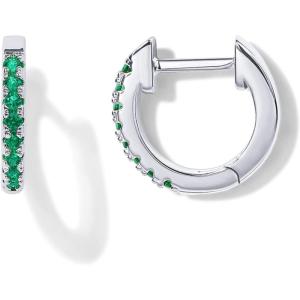 imagePAVOI 14K Gold Plated Sterling Silver Post Huggies  Cubic Zirconia Huggie Earrings for Women  Green Garnet Spinel Blue Black Multicolored StonesGreen CZ