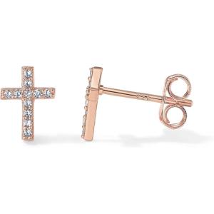 imagePAVOI 14K Gold Plated Sterling Silver Posts Cross Earrings for Women  Small Religious Faith Cubic Zirconia Cross Studs Huggies EarringsRose Gold