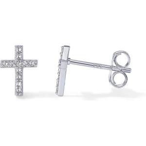 imagePAVOI 14K Gold Plated Sterling Silver Posts Cross Earrings for Women  Small Religious Faith Cubic Zirconia Cross Studs Huggies EarringsWhite Gold