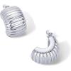 imagePAVOI 14K Gold Plated Bold Statement Hoop Earrings for Women  Trendy Boho Ribbed Croissant Scallop Peach Puffy Jewelry Chunky Gold EarringsWhite Gold