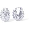 imagePAVOI 14K Gold Plated Bold Statement Hoop Earrings for Women  Trendy Boho Ribbed Croissant Scallop Peach Puffy Jewelry Chunky Gold EarringsWhite Gold