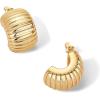 imagePAVOI 14K Gold Plated Bold Statement Hoop Earrings for Women  Trendy Boho Ribbed Croissant Scallop Peach Puffy Jewelry Chunky Gold EarringsYellow Gold