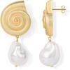 imagePAVOI 14K Gold Plated Sterling Silver Posts Seashell Statement Earrings for Women  Cubic Zirconia Reconstructed Baroque Freshwater Pearl Stud Earring  Brushed Textured Conch Chunky EarringsSeashell  Pearl