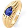 imagePAVOI 14K Gold Plated Chunky Colored Gemstones Statement Ring for Women  Blue Pink Green Pear Cubic Zirconia Stackable Wave Texture BandsYellow Gold