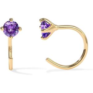 imagePAVOI 14K Gold 925 Sterling Silver Huggie Half Hoop Earrings for Women  Tiny Boho Colored Cartilage Earring  Blue Green Amethyst Garnet Black CZ Turquoise Opal PearlYellow Gold