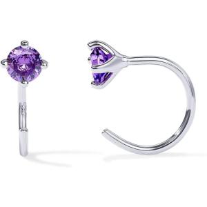 imagePAVOI 14K Gold 925 Sterling Silver Huggie Half Hoop Earrings for Women  Tiny Boho Colored Cartilage Earring  Blue Green Amethyst Garnet Black CZ Turquoise Opal PearlWhite Gold