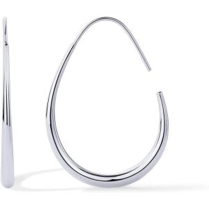 imagePAVOI 14K Gold Plated 925 Sterling Silver Post Lightweight Teardrop Hoop Earrings for Women  Large Oval PullThrough Statement EarringsWhite Gold