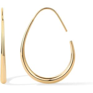 imagePAVOI 14K Gold Plated 925 Sterling Silver Post Lightweight Teardrop Hoop Earrings for Women  Large Oval PullThrough Statement EarringsYellow Gold
