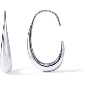 imagePAVOI 14K Gold Plated 925 Sterling Silver Post Lightweight Teardrop Hoop Earrings for Women  Small Oval PullThrough Statement EarringsWhite Gold