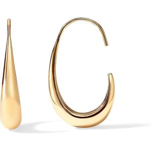 imagePAVOI 14K Gold Plated 925 Sterling Silver Post Lightweight Teardrop Hoop Earrings for Women  Small Oval PullThrough Statement EarringsYellow Gold