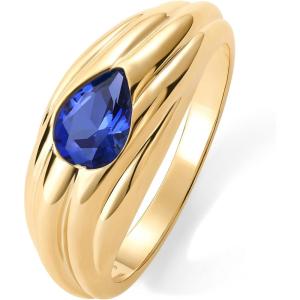 imagePAVOI 14K Gold Plated Chunky Colored Gemstones Statement Ring for Women  Blue Pink Green Pear Cubic Zirconia Stackable Wave Texture BandsYellow Gold