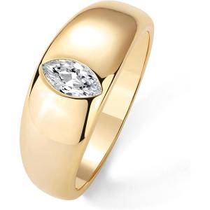 imagePAVOI 14K Gold Plated Chunky Dome Statement Ring for Women  Marquise Cubic Zirconia Dome Ring  Thick Stackable BandsYellow Gold