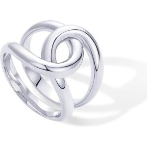 imagePAVOI 14K Gold Plated Chunky Interlock Statement Ring for Women  Interloop Band Thick Link Stackable RingsWhite Gold