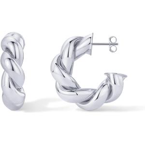 imagePAVOI 14K Gold Plated Chunky Twisted Puffed Rope Hoop Earrings for Women  Gold Earring PairWhite Gold