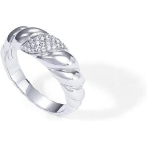 imagePAVOI 14K Gold Plated Croissant Dome Ring  Twisted Braided Gold Plated  Chunky Signet Ring for WomenWhite Gold