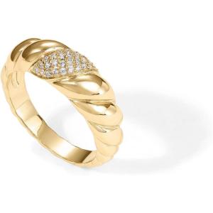 imagePAVOI 14K Gold Plated Croissant Dome Ring  Twisted Braided Gold Plated  Chunky Signet Ring for WomenYellow Gold